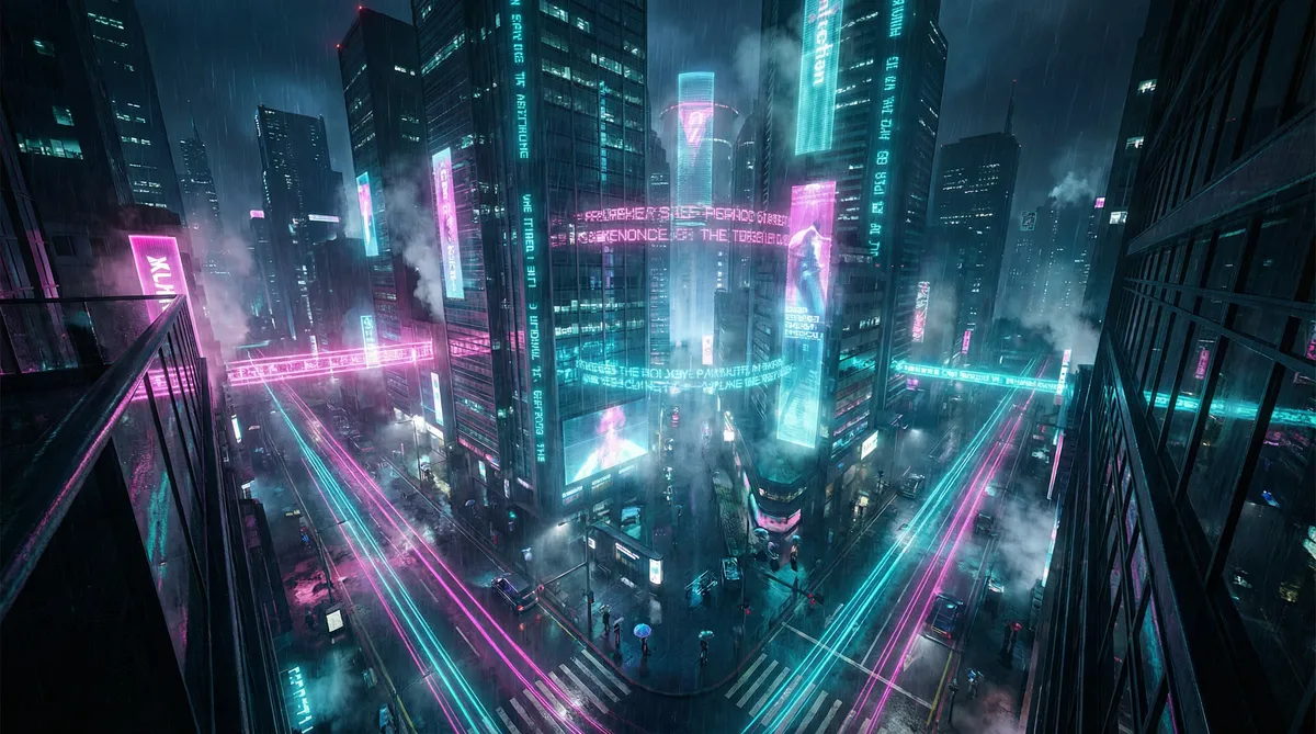 12306崩了 竖屏短剧平台首页背景 - 赛博朋克都市夜景